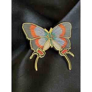 VTG WM Spear Design Enamel Butterfly Pin 1989 Multicolor Enamel Gold Tone 1.25"
